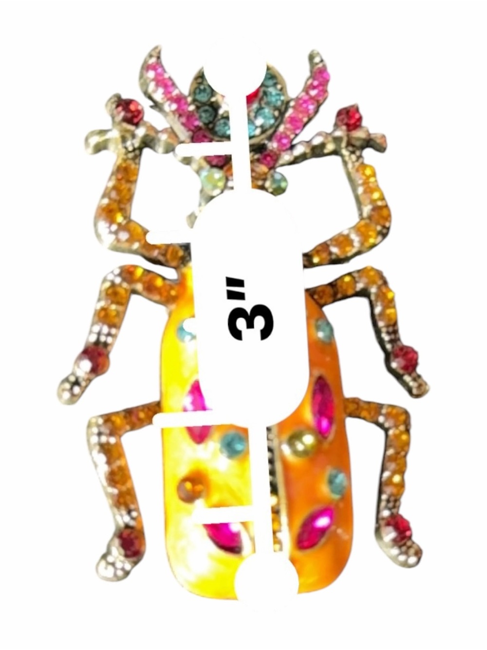Colorful Beetle Brooch Rhinestone Enamel Insect Pin Statement Vintage - Picture 5 of 5